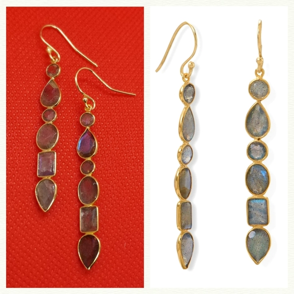 14K GOLD PLATED MULTI SHAPE LABRADORITE EARRINGS - Picture 2 of 2